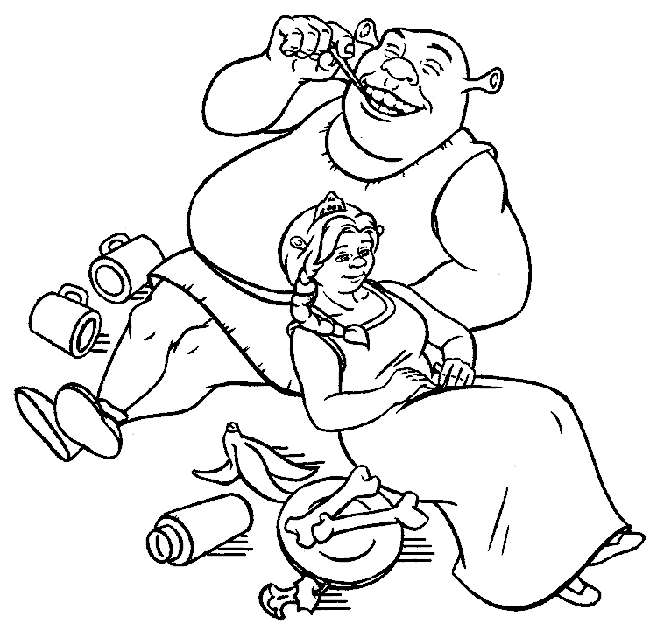 coloriage shrek et fiona pique niquent